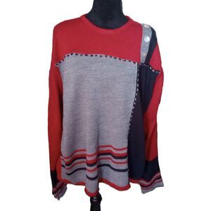 Sara Morgan Women's XXL Red, Gray & Black Color Block Vintage Sweater